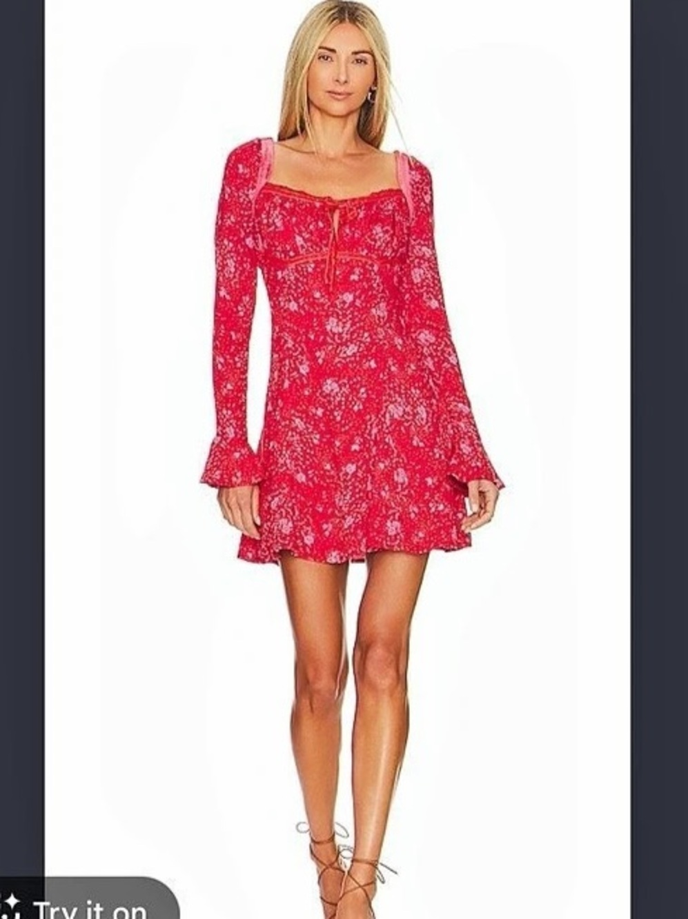 Free People Tess Mini Dress Floral Red & White